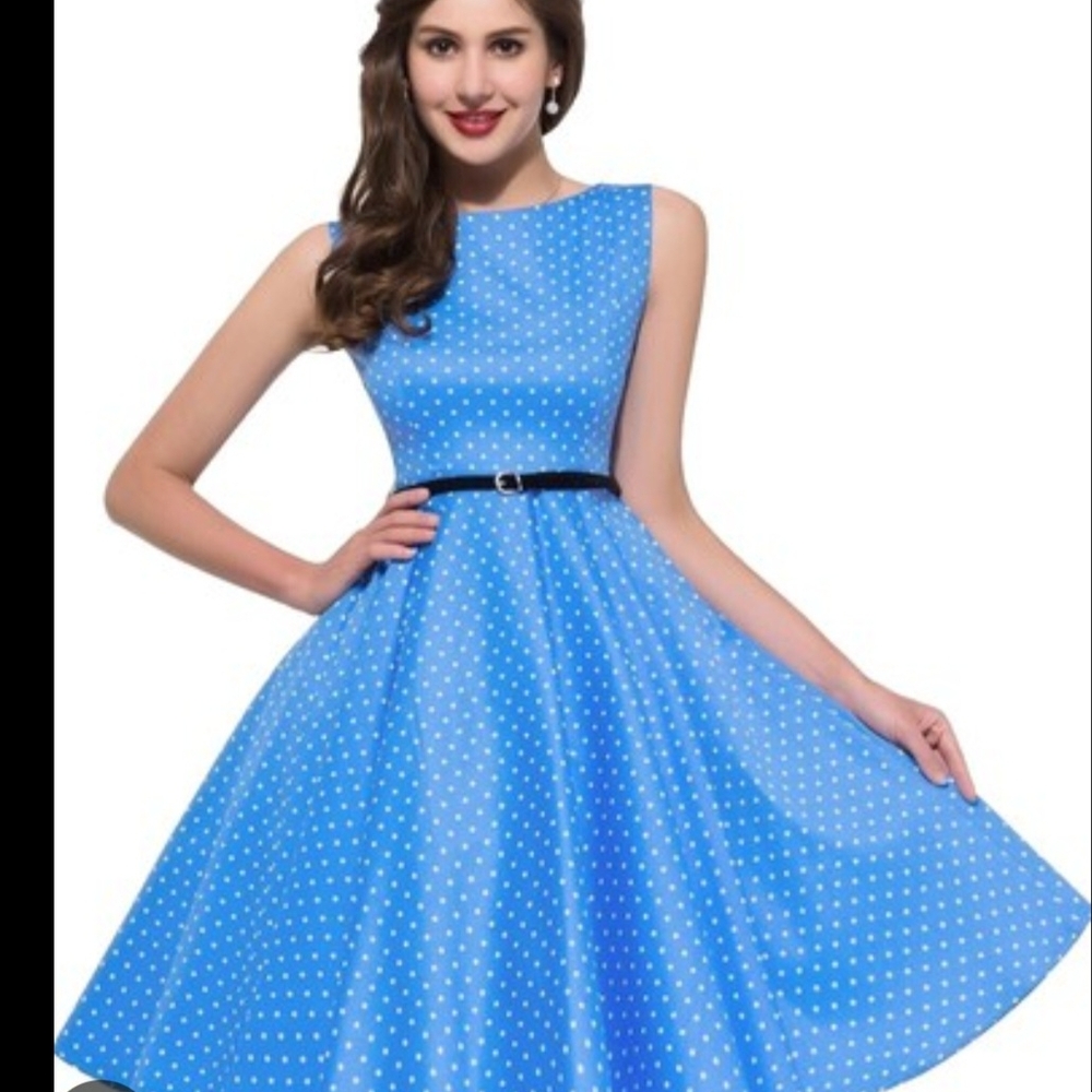 Chic Blue Polka Dot Midi Dress